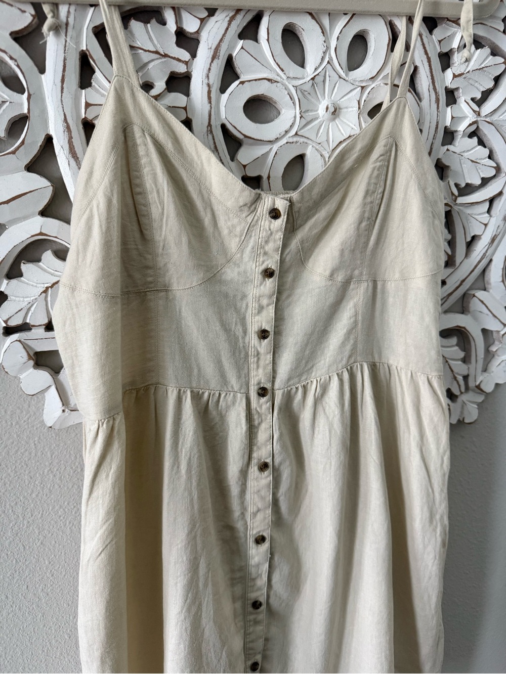 Aerie Cream Beige Tank Linen Blend Day Dress Casual Large - Picture 3 of 7